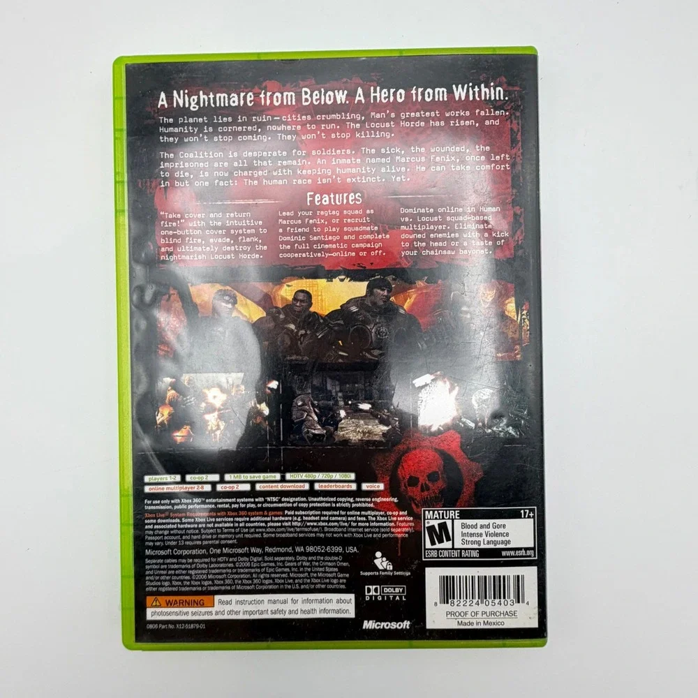 Gears of‎ War Xbox 360 Microsoft Game Studios Epic Games CIB with Manual